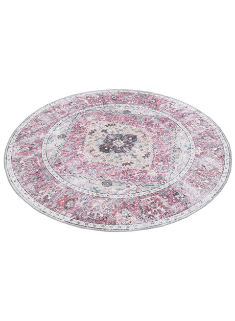 Washable Light Coral Pink 6' x 6' Yara Round Area Rug Easy to Clean Stain Resistant & Durable Polyester & Chenille Carpet for Sale at Rug Engine