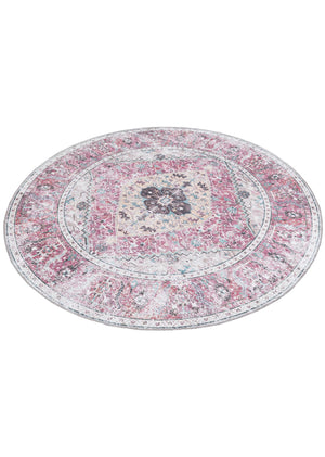 Washable Light Coral Pink 6' x 6' Yara Round Area Rug Easy to Clean Stain Resistant & Durable Polyester & Chenille Carpet for Sale at Rug Engine