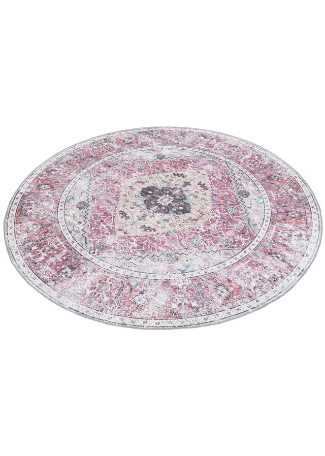 Washable Light Coral Pink 6' x 6' Yara Round Area Rug Easy to Clean Stain Resistant & Durable Polyester & Chenille Carpet for Sale at Rug Engine