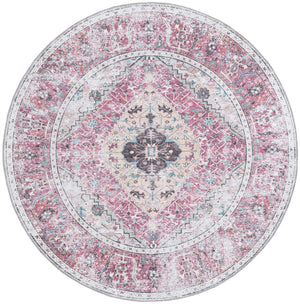 Washable Light Coral Pink 6' x 6' Yara Round Area Rug Easy to Clean Stain Resistant & Durable Polyester & Chenille Carpet for Sale at Rug Engine