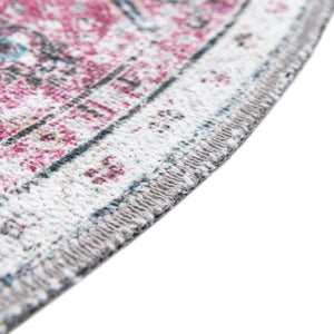 Washable Light Coral Pink 7' 10 x 7' 10 Yara Round Area Rug Easy to Clean Stain Resistant & Durable Polyester & Chenille Carpet for Sale at Rug Engine