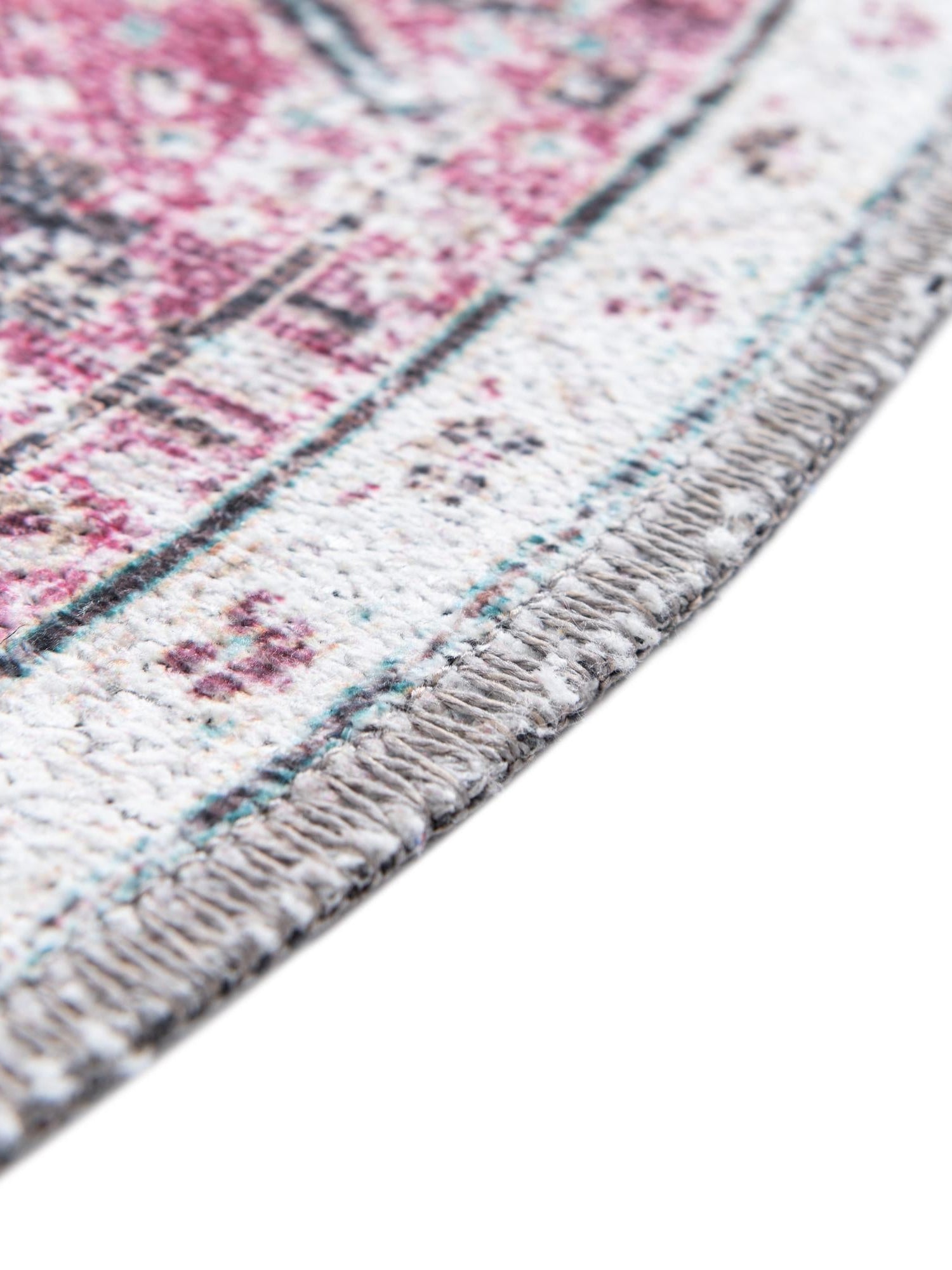 Washable Light Coral Pink 4' x 4' Yara Round Area Rug Easy to Clean Stain Resistant & Durable Polyester & Chenille Carpet for Sale at Rug Engine