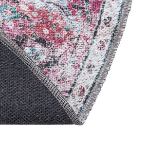Washable Light Coral Pink 7' 10 x 7' 10 Yara Round Area Rug Easy to Clean Stain Resistant & Durable Polyester & Chenille Carpet for Sale at Rug Engine