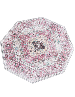 Washable Light Coral Pink 7' 10 x 7' 10 Yara Octagon Area Rug Easy to Clean Stain Resistant & Durable Polyester & Chenille Carpet for Sale at Rug Engine