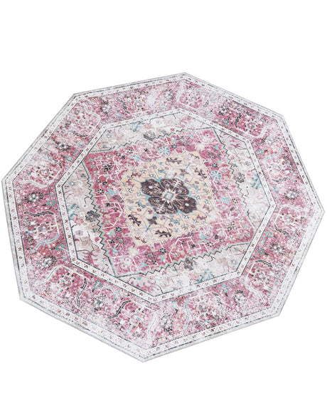 Washable Light Coral Pink 7' 10 x 7' 10 Yara Octagon Area Rug Easy to Clean Stain Resistant & Durable Polyester & Chenille Carpet for Sale at Rug Engine