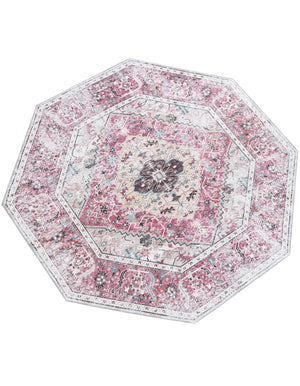 Washable Light Coral Pink 7' 10 x 7' 10 Yara Octagon Area Rug Easy to Clean Stain Resistant & Durable Polyester & Chenille Carpet for Sale at Rug Engine