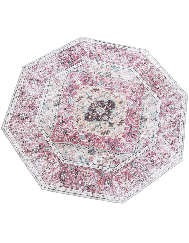 Washable Light Coral Pink 7' 10 x 7' 10 Yara Octagon Area Rug Easy to Clean Stain Resistant & Durable Polyester & Chenille Carpet for Sale at Rug Engine