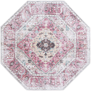 Washable Light Coral Pink 7' 10 x 7' 10 Yara Octagon Area Rug Easy to Clean Stain Resistant & Durable Polyester & Chenille Carpet for Sale at Rug Engine
