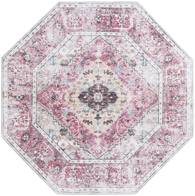 Washable Light Coral Pink 7' 10 x 7' 10 Yara Octagon Area Rug Easy to Clean Stain Resistant & Durable Polyester & Chenille Carpet for Sale at Rug Engine