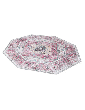 Washable Light Coral Pink 5' x 5' Yara Octagon Area Rug Easy to Clean Stain Resistant & Durable Polyester & Chenille Carpet for Sale at Rug Engine