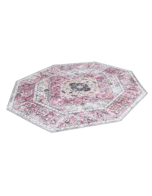 Washable Light Coral Pink 5' x 5' Yara Octagon Area Rug Easy to Clean Stain Resistant & Durable Polyester & Chenille Carpet for Sale at Rug Engine