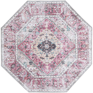 Washable Light Coral Pink 5' x 5' Yara Octagon Area Rug Easy to Clean Stain Resistant & Durable Polyester & Chenille Carpet for Sale at Rug Engine