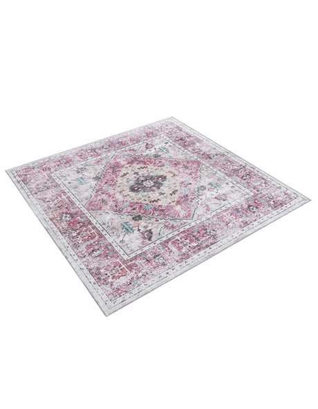 Washable Light Coral Pink 7' 10 x 7' 10 Yara Square Area Rug Easy to Clean Stain Resistant & Durable Polyester & Chenille Carpet for Sale at Rug Engine
