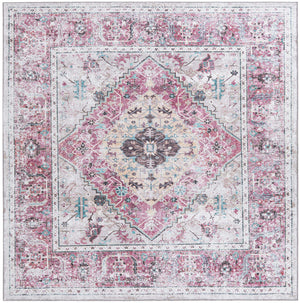 Light Coral Pink 8' x 8' Yara Washable Square Rug