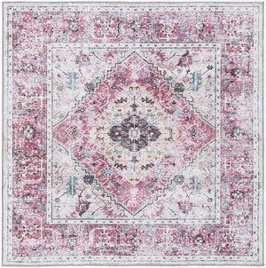 Washable Light Coral Pink 5' x 5' Yara Square Area Rug Easy to Clean Stain Resistant & Durable Polyester & Chenille Carpet for Sale at Rug Engine