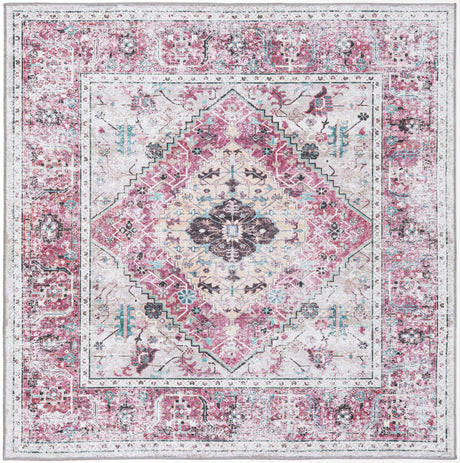 Washable Light Coral Pink 5' x 5' Yara Square Area Rug Easy to Clean Stain Resistant & Durable Polyester & Chenille Carpet for Sale at Rug Engine