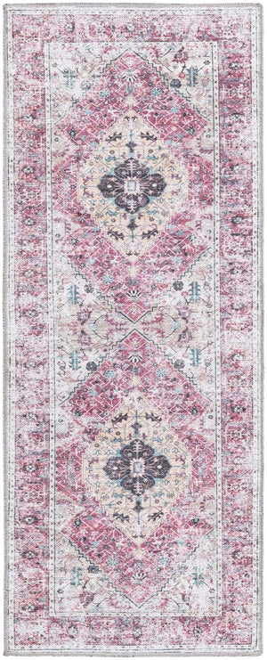 Washable Light Coral Pink 2' x 5' Yara Runner Area Rug Easy to Clean Stain Resistant & Durable Polyester & Chenille Carpet for Sale at Rug Engine