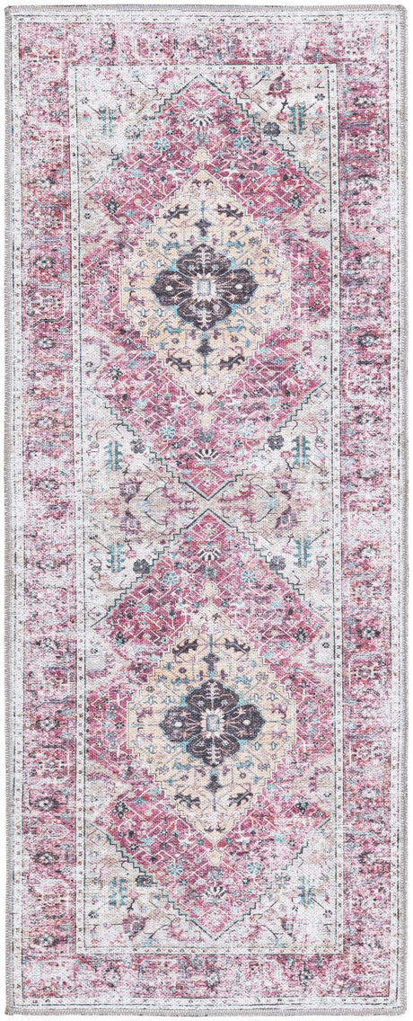Washable Light Coral Pink 2' x 5' Yara Runner Area Rug Easy to Clean Stain Resistant & Durable Polyester & Chenille Carpet for Sale at Rug Engine