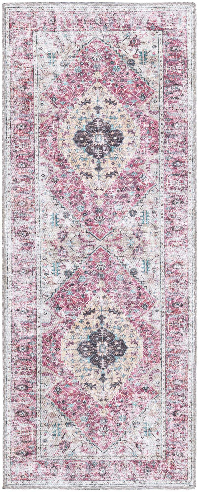 Washable Light Coral Pink 2' x 5' Yara Runner Area Rug Easy to Clean Stain Resistant & Durable Polyester & Chenille Carpet for Sale at Rug Engine