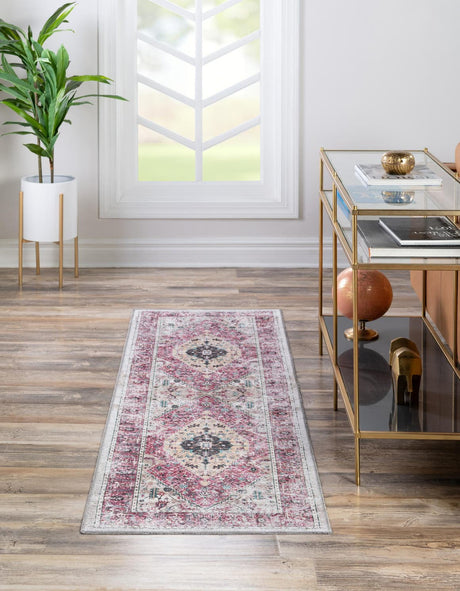 Washable Light Coral Pink 2' 7 x 10' Yara Runner Area Rug Easy to Clean Stain Resistant & Durable Polyester & Chenille Carpet for Sale at Rug Engine