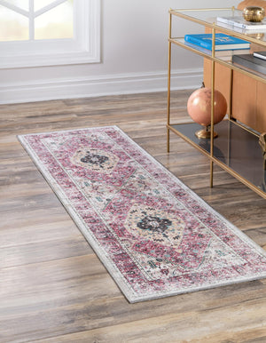 Washable Light Coral Pink 2' x 8' Yara Runner Area Rug Easy to Clean Stain Resistant & Durable Polyester & Chenille Carpet for Sale at Rug Engine