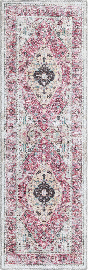 Washable Light Coral Pink 2' x 6' Yara Runner Area Rug Easy to Clean Stain Resistant & Durable Polyester & Chenille Carpet for Sale at Rug Engine
