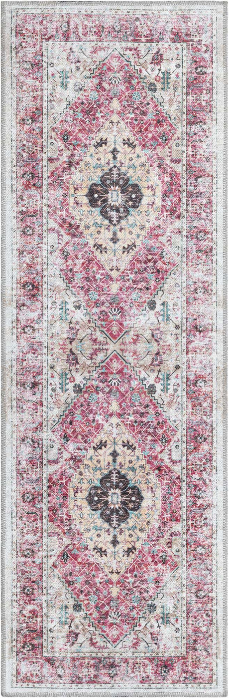 Washable Light Coral Pink 2' x 6' Yara Runner Area Rug Easy to Clean Stain Resistant & Durable Polyester & Chenille Carpet for Sale at Rug Engine