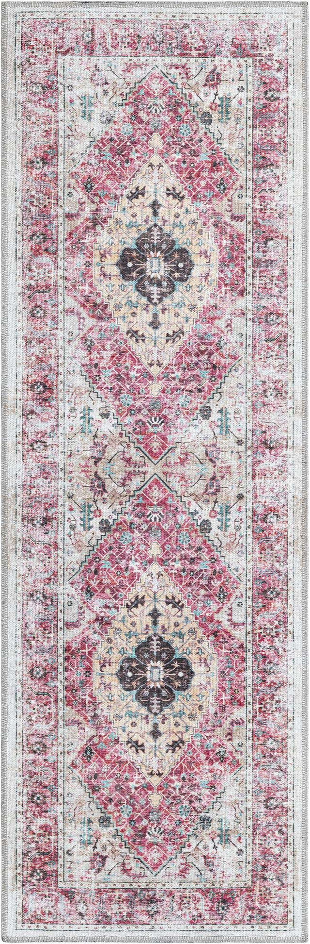 Washable Light Coral Pink 2' x 6' Yara Runner Area Rug Easy to Clean Stain Resistant & Durable Polyester & Chenille Carpet for Sale at Rug Engine