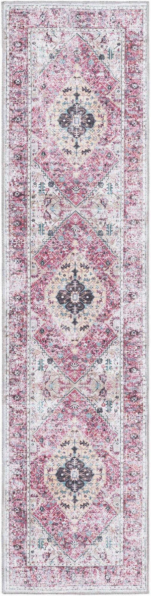 Washable Light Coral Pink 2' x 8' Yara Runner Area Rug Easy to Clean Stain Resistant & Durable Polyester & Chenille Carpet for Sale at Rug Engine