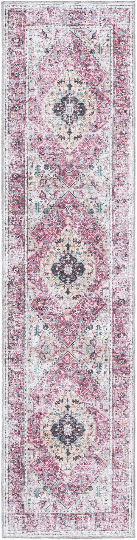 Washable Light Coral Pink 2' x 8' Yara Runner Area Rug Easy to Clean Stain Resistant & Durable Polyester & Chenille Carpet for Sale at Rug Engine