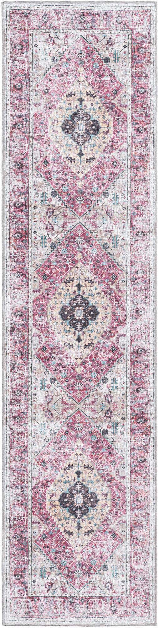 Washable Light Coral Pink 2' x 8' Yara Runner Area Rug Easy to Clean Stain Resistant & Durable Polyester & Chenille Carpet for Sale at Rug Engine