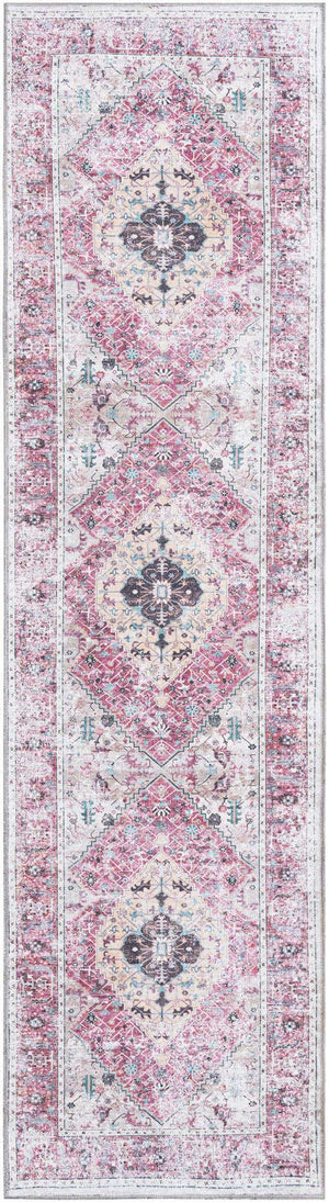 Washable Light Coral Pink 2' 7 x 10' Yara Runner Area Rug Easy to Clean Stain Resistant & Durable Polyester & Chenille Carpet for Sale at Rug Engine