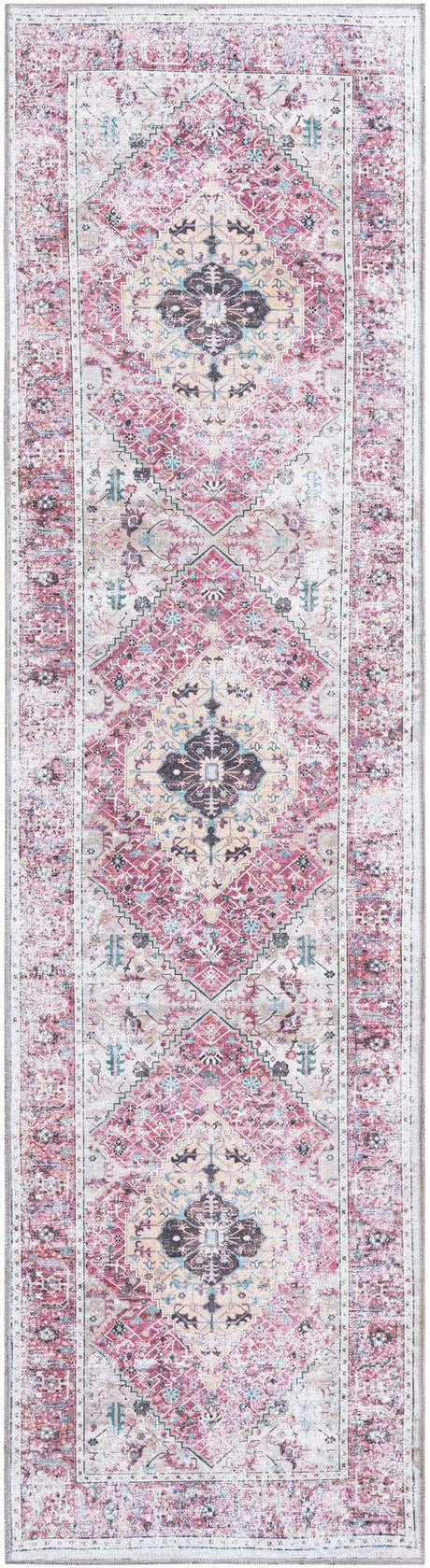 Washable Light Coral Pink 2' 7 x 10' Yara Runner Area Rug Easy to Clean Stain Resistant & Durable Polyester & Chenille Carpet for Sale at Rug Engine