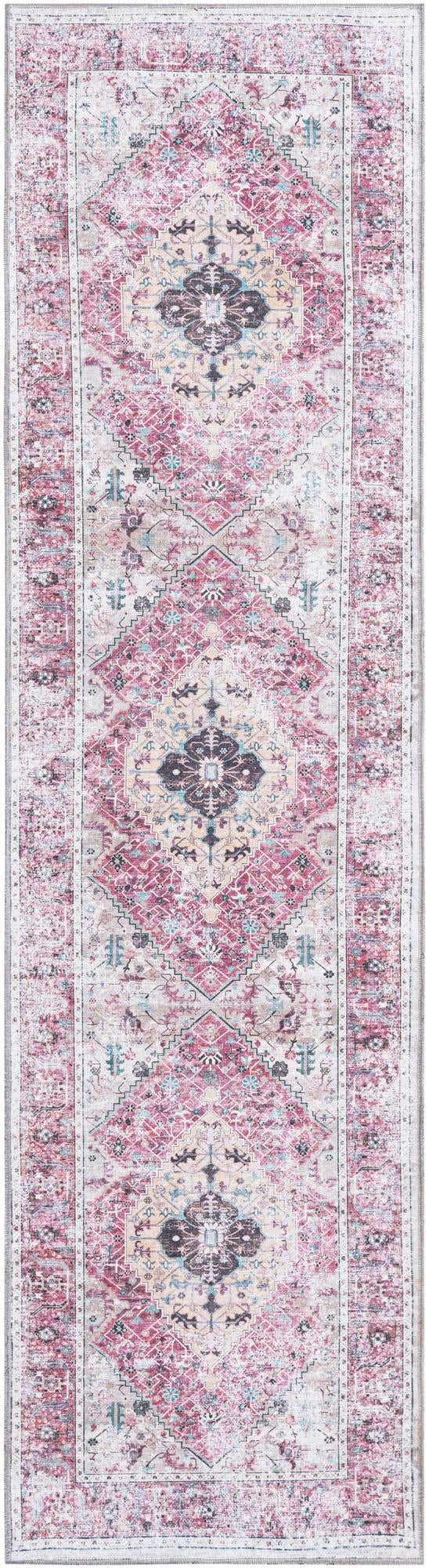 Washable Light Coral Pink 2' 7 x 10' Yara Runner Area Rug Easy to Clean Stain Resistant & Durable Polyester & Chenille Carpet for Sale at Rug Engine