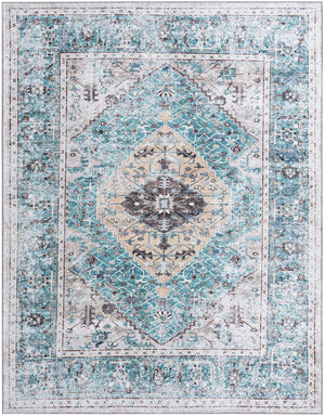 Washable Seaglass 7' 10 x 10' Yara Rectangle Area Rug Easy to Clean Stain Resistant & Durable Polyester & Chenille Carpet for Sale at Rug Engine