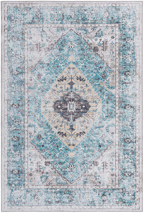 Washable Seaglass 6' x 9' Yara Rectangle Area Rug Easy to Clean Stain Resistant & Durable Polyester & Chenille Carpet for Sale at Rug Engine