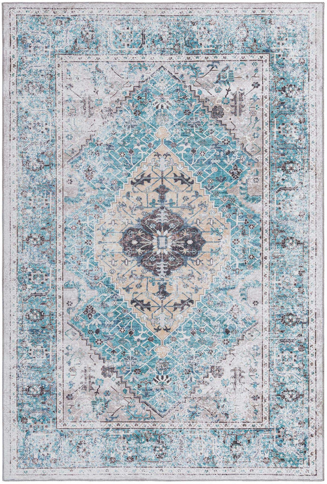Washable Seaglass 6' x 9' Yara Rectangle Area Rug Easy to Clean Stain Resistant & Durable Polyester & Chenille Carpet for Sale at Rug Engine