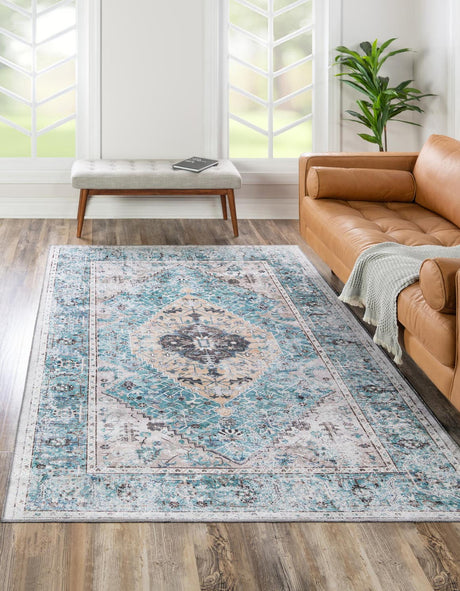 Washable Seaglass 5' x 8' Yara Rectangle Area Rug Easy to Clean Stain Resistant & Durable Polyester & Chenille Carpet for Sale at Rug Engine