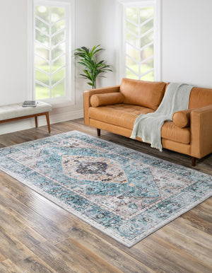 Washable Seaglass 7' 10 x 10' Yara Rectangle Area Rug Easy to Clean Stain Resistant & Durable Polyester & Chenille Carpet for Sale at Rug Engine