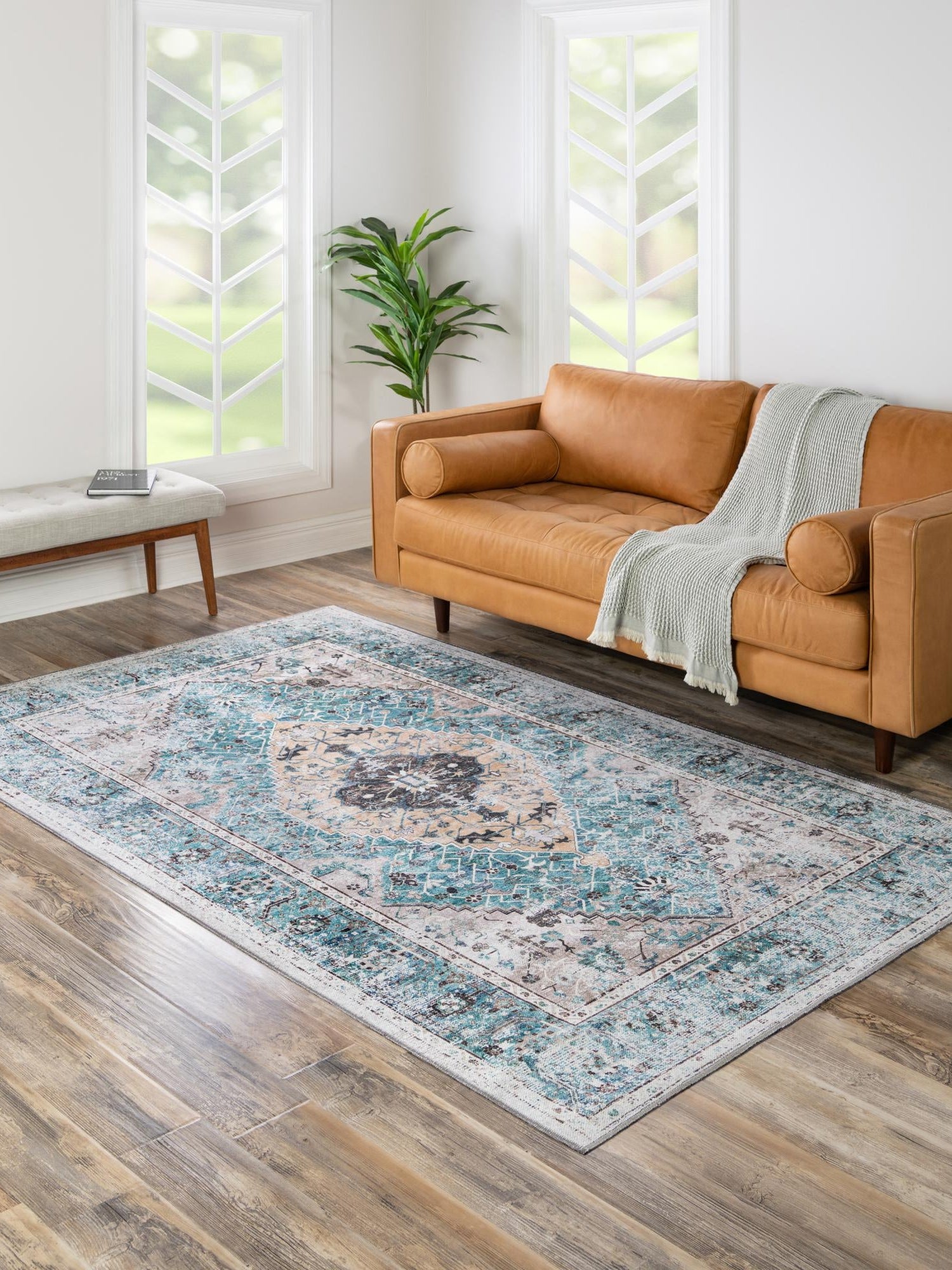 Washable Seaglass 4' x 6' Yara Rectangle Area Rug Easy to Clean Stain Resistant & Durable Polyester & Chenille Carpet for Sale at Rug Engine