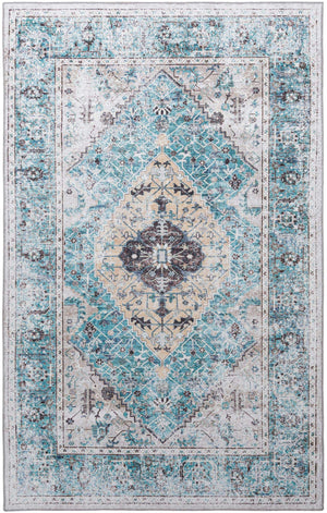Washable Seaglass 5' x 8' Yara Rectangle Area Rug Easy to Clean Stain Resistant & Durable Polyester & Chenille Carpet for Sale at Rug Engine