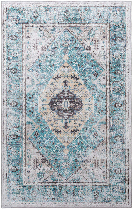 Washable Seaglass 5' x 8' Yara Rectangle Area Rug Easy to Clean Stain Resistant & Durable Polyester & Chenille Carpet for Sale at Rug Engine