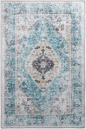 Washable Seaglass 4' x 6' Yara Rectangle Area Rug Easy to Clean Stain Resistant & Durable Polyester & Chenille Carpet for Sale at Rug Engine