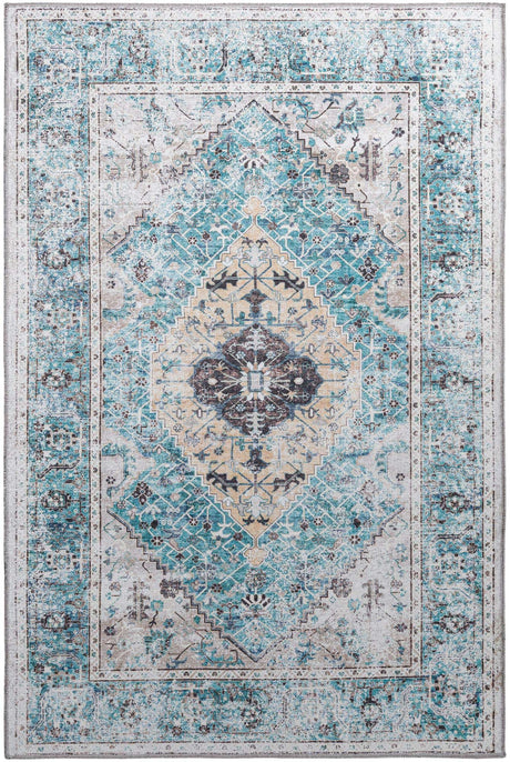 Washable Seaglass 4' x 6' Yara Rectangle Area Rug Easy to Clean Stain Resistant & Durable Polyester & Chenille Carpet for Sale at Rug Engine