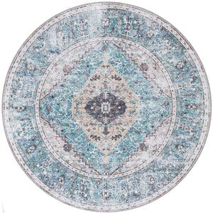 Washable Seaglass 7' 10 x 7' 10 Yara Round Area Rug Easy to Clean Stain Resistant & Durable Polyester & Chenille Carpet for Sale at Rug Engine