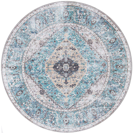 Washable Seaglass 7' 10 x 7' 10 Yara Round Area Rug Easy to Clean Stain Resistant & Durable Polyester & Chenille Carpet for Sale at Rug Engine