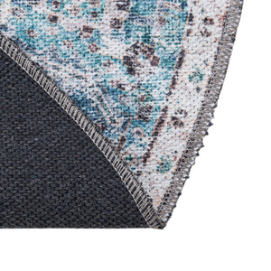 Washable Seaglass 4' x 4' Yara Round Area Rug Easy to Clean Stain Resistant & Durable Polyester & Chenille Carpet for Sale at Rug Engine