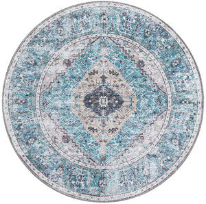 Washable Seaglass 4' x 4' Yara Round Area Rug Easy to Clean Stain Resistant & Durable Polyester & Chenille Carpet for Sale at Rug Engine