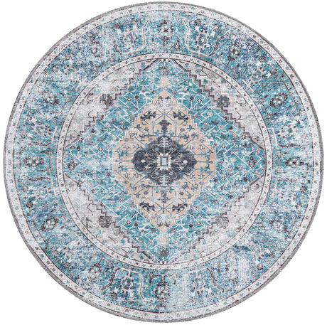Washable Seaglass 4' x 4' Yara Round Area Rug Easy to Clean Stain Resistant & Durable Polyester & Chenille Carpet for Sale at Rug Engine