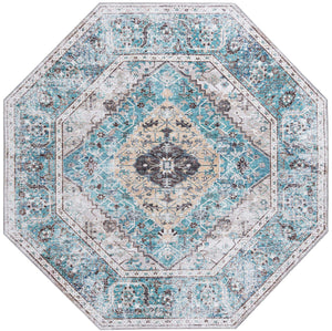 Washable Seaglass 7' 10 x 7' 10 Yara Octagon Area Rug Easy to Clean Stain Resistant & Durable Polyester & Chenille Carpet for Sale at Rug Engine